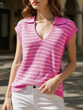 V-Neck Casual Striped Lapel Knitted Sweater ??Comfortable Blend for Everyday Wear